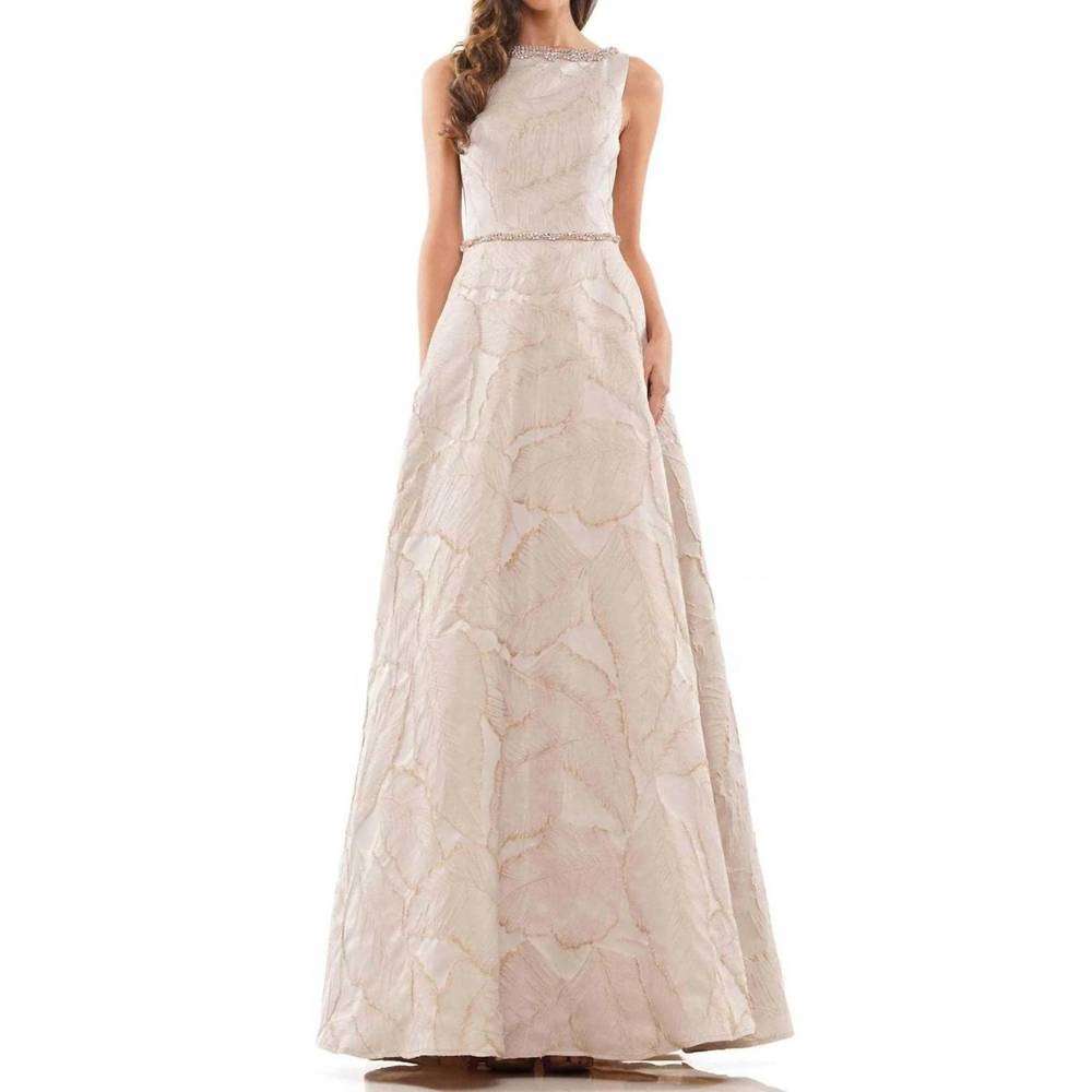 NEW COLORS DRESS elegant leaf-detailed dress in taupe